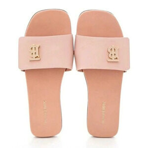 Burberry Women's Sloane TB Leather Flat Sandal Dusky Pink Size 36 IT (MSRP $750)